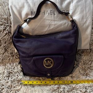 Michael Kors Fulton Hobo, Deep Purple Pebbled Leather with Gold Hardware
